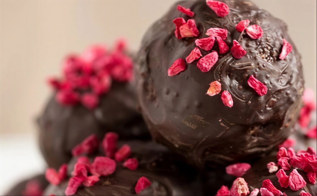 Dark Chocolate Raspberry Protein Balls – Blended Bites