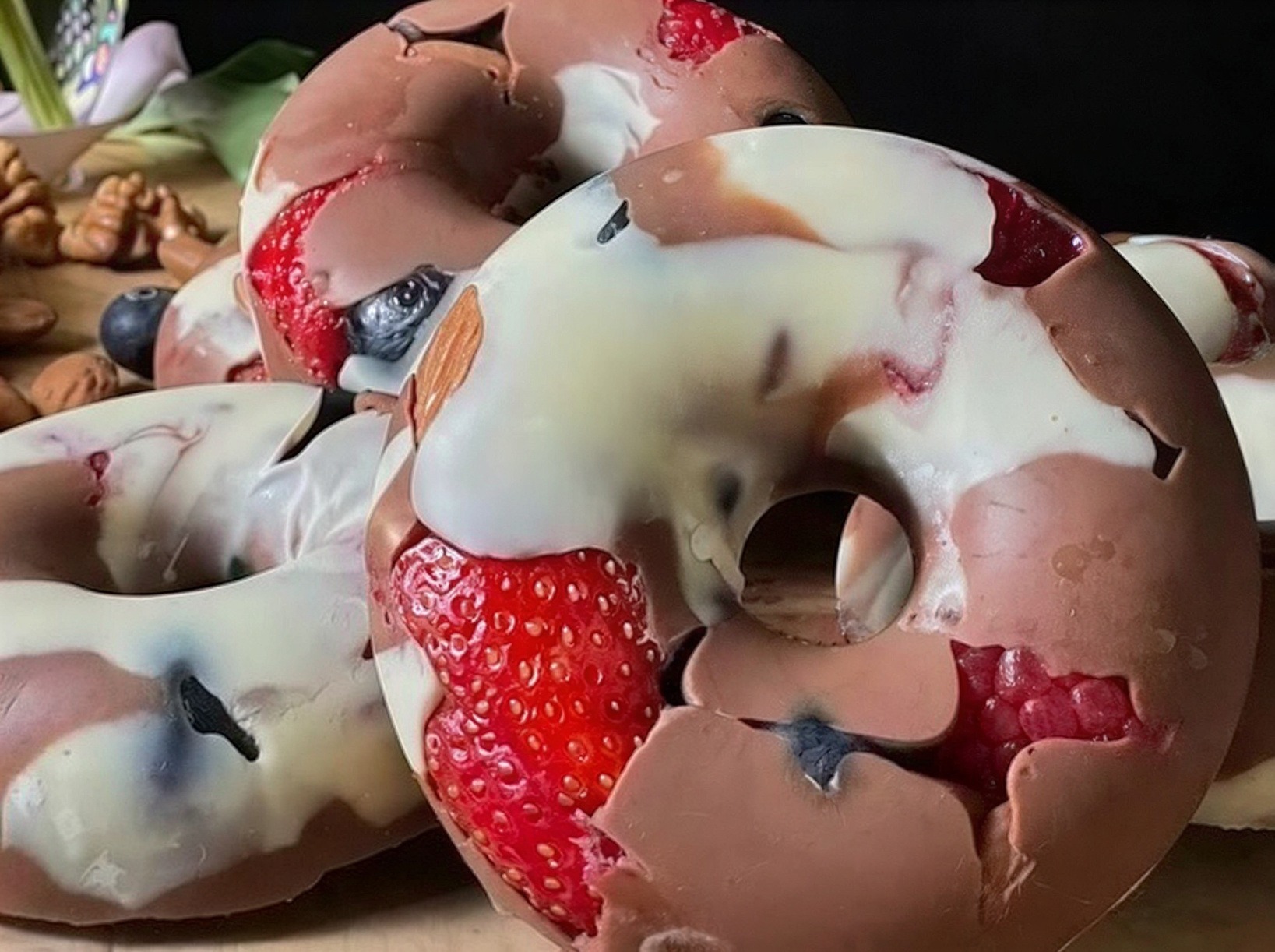 Chocolate Covered Berry Protein Donuts
