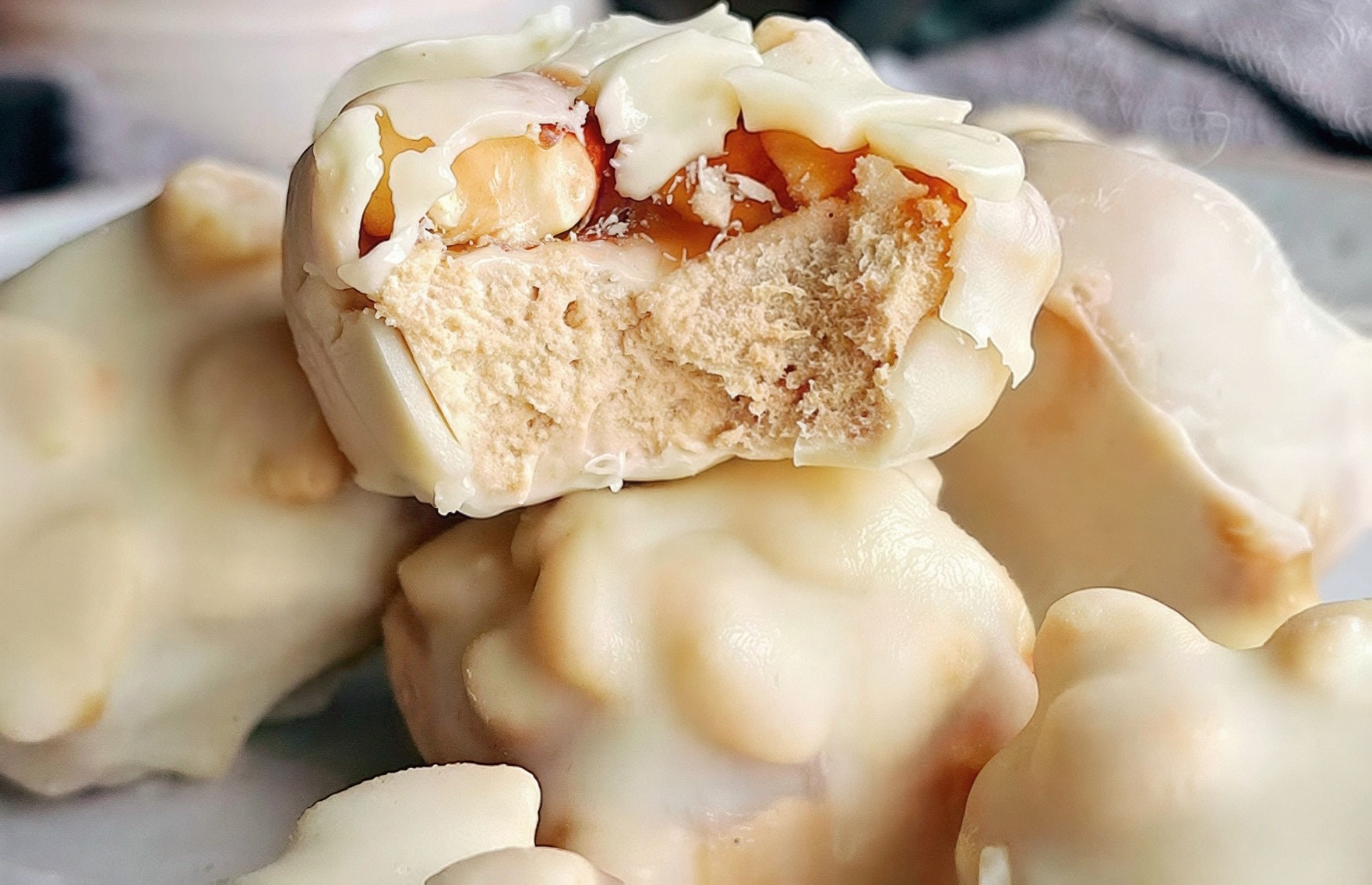 White Chocolate Snickers Protein Bites